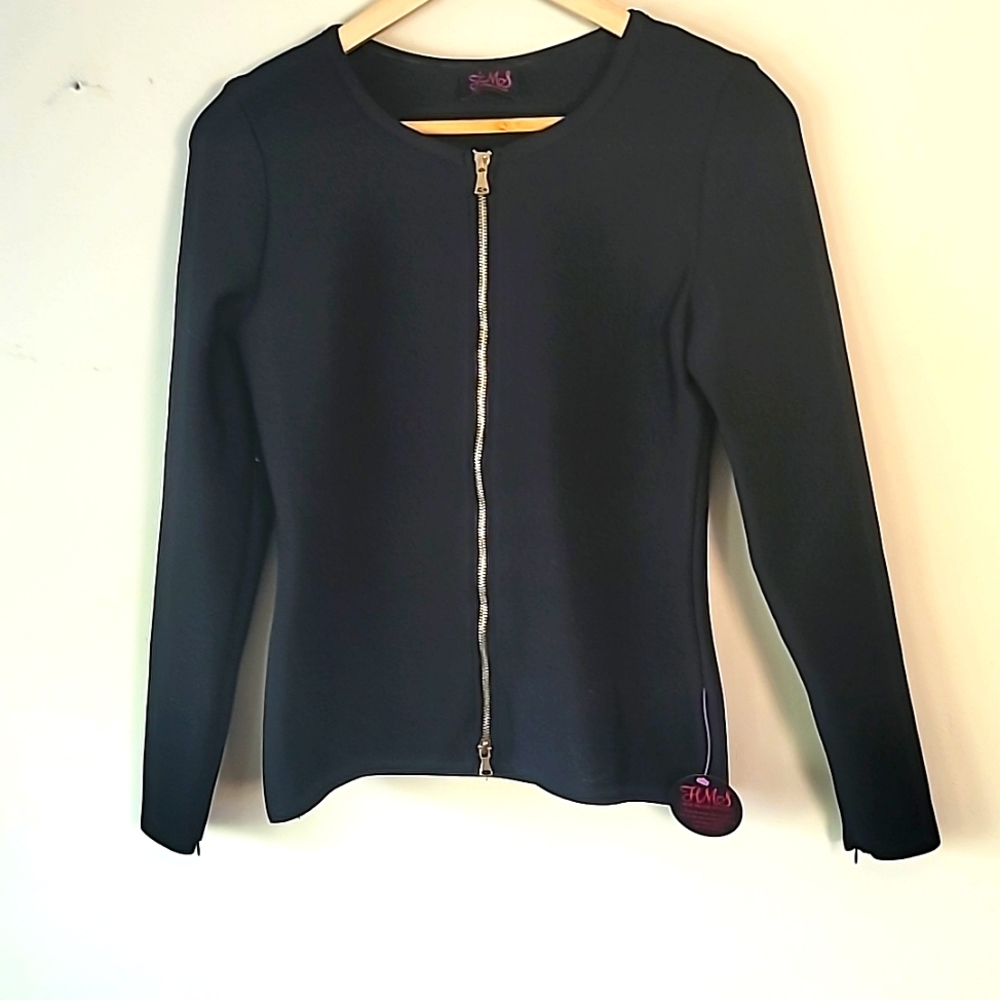 Hot Miami Style Top Exposed Front Zip SZ M